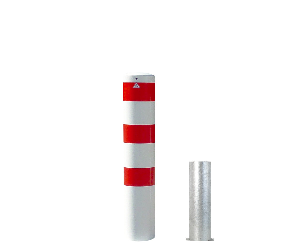 Stahlrohrpoller Ø 152 mm-weiß besch, / rote Streifen- herausnehmbar ohne Verschluss-1500 mm inkl. Bodenhülse