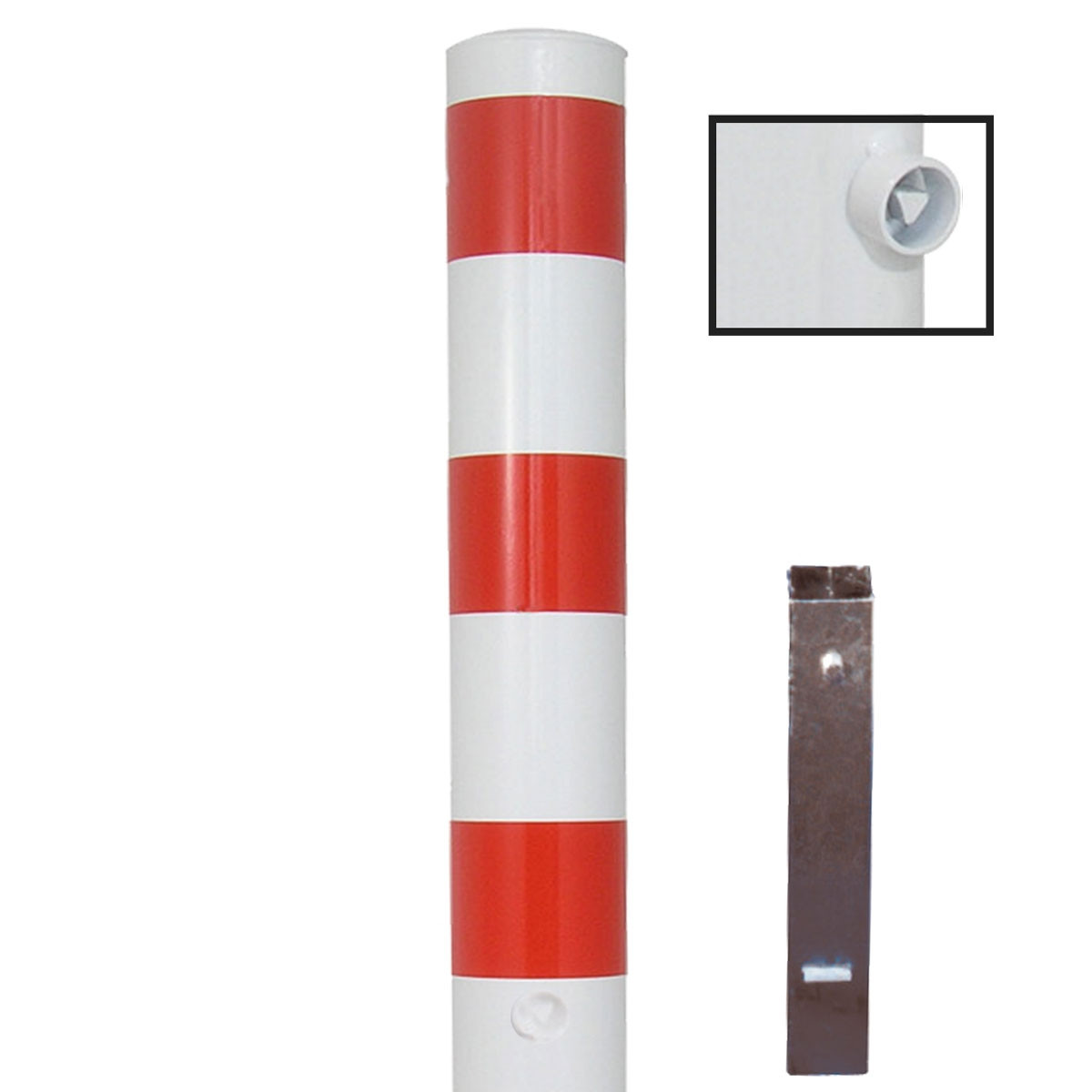 Stahlrohrpoller Ø 193 mm-weiß besch, / rote Streifen- herausnehmbar mit Dreikant-1000 mm