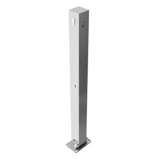 Edelstahlpfosten 70 x 70 mm, umlegbar, mit Profilzylinderschloss, für Dübelbefestigung