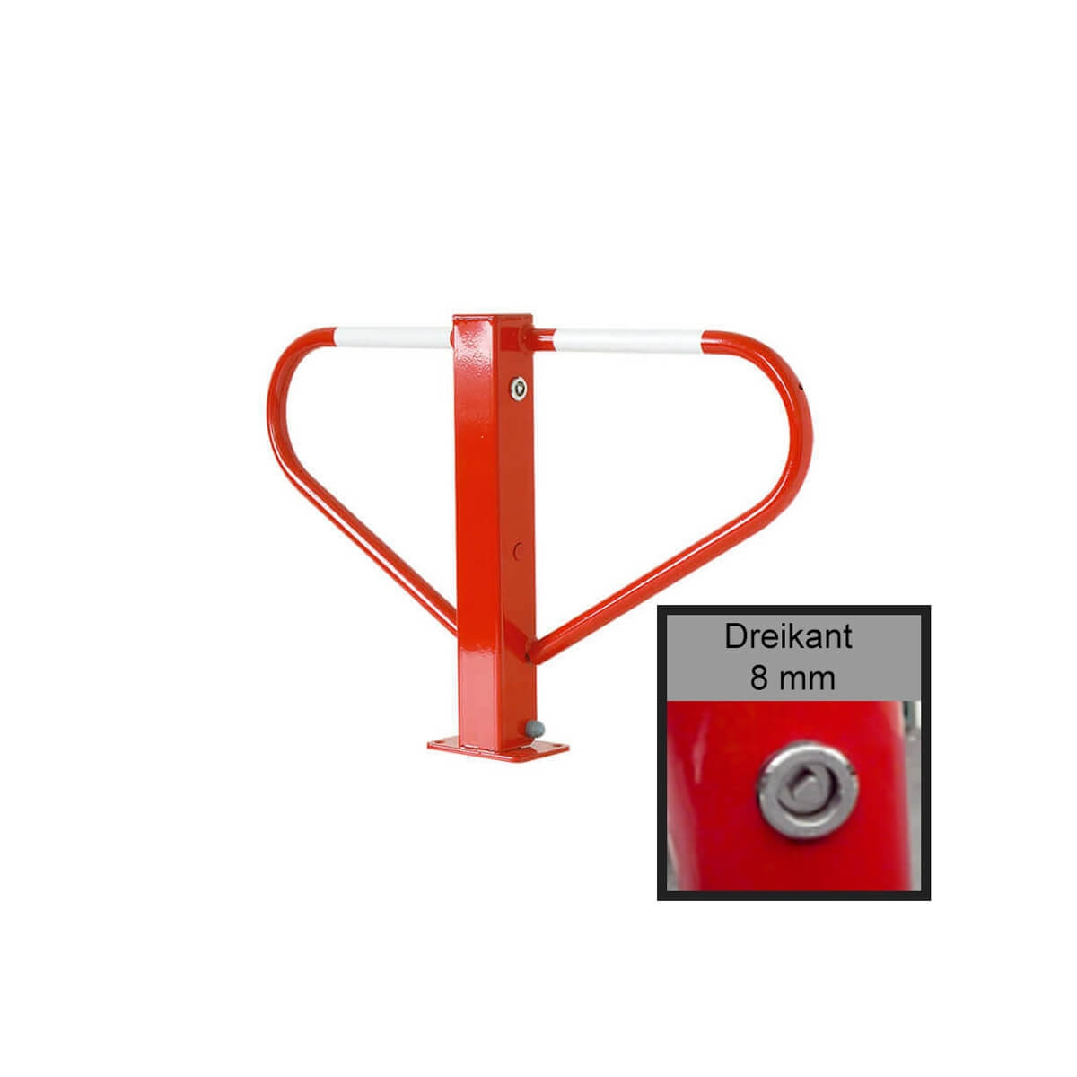 Parkplatzsperre 70 x 70 mm Stahlrohr Überflur 500 mm umlegbar mit 8 mm Dreikantverschluss für Dübelbefestigung