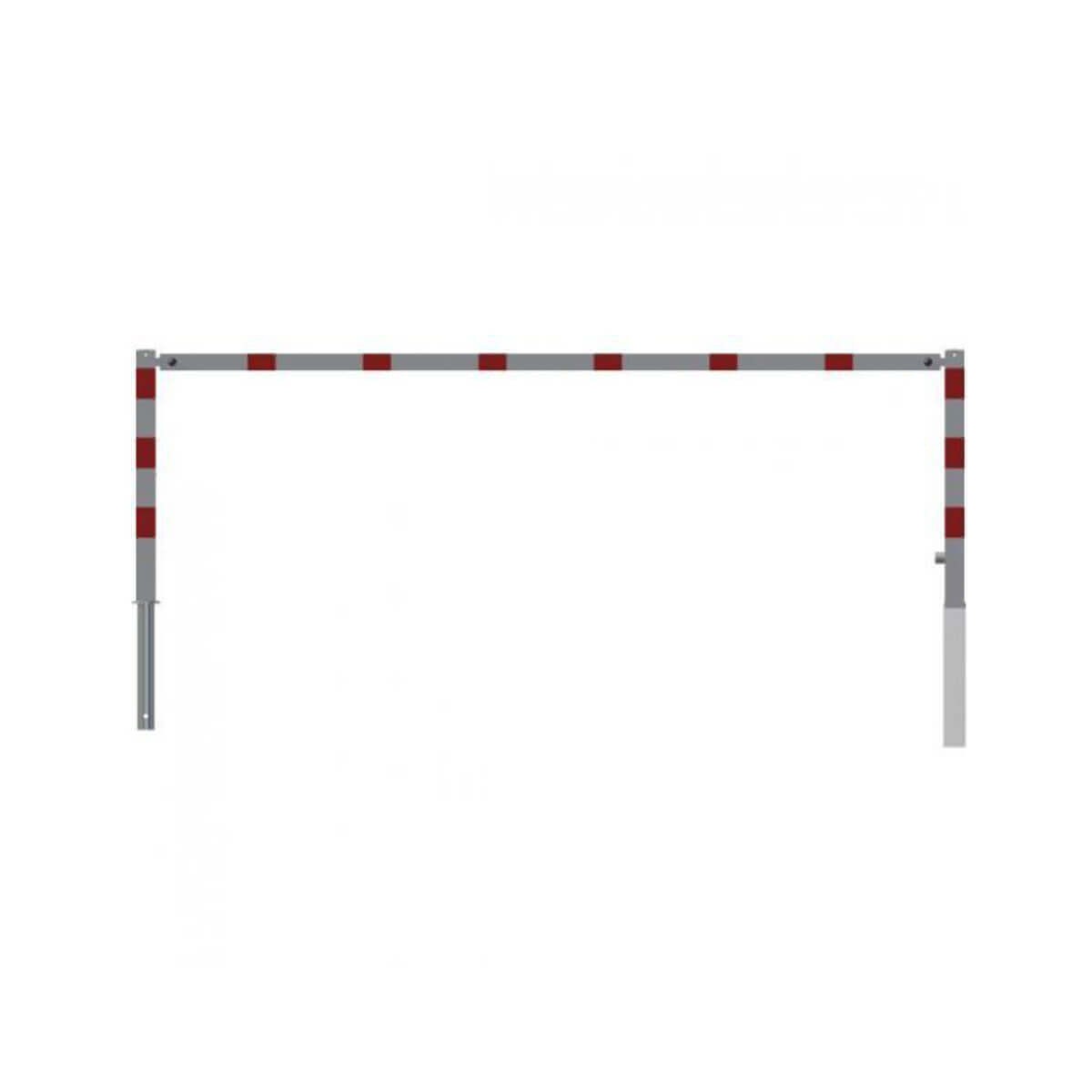 Wegesperre 70 x 70 mm schwenkbar mit Dreikantverschluss mit Oberholm Breite 3000 mm weiß besch. / rote Streifen