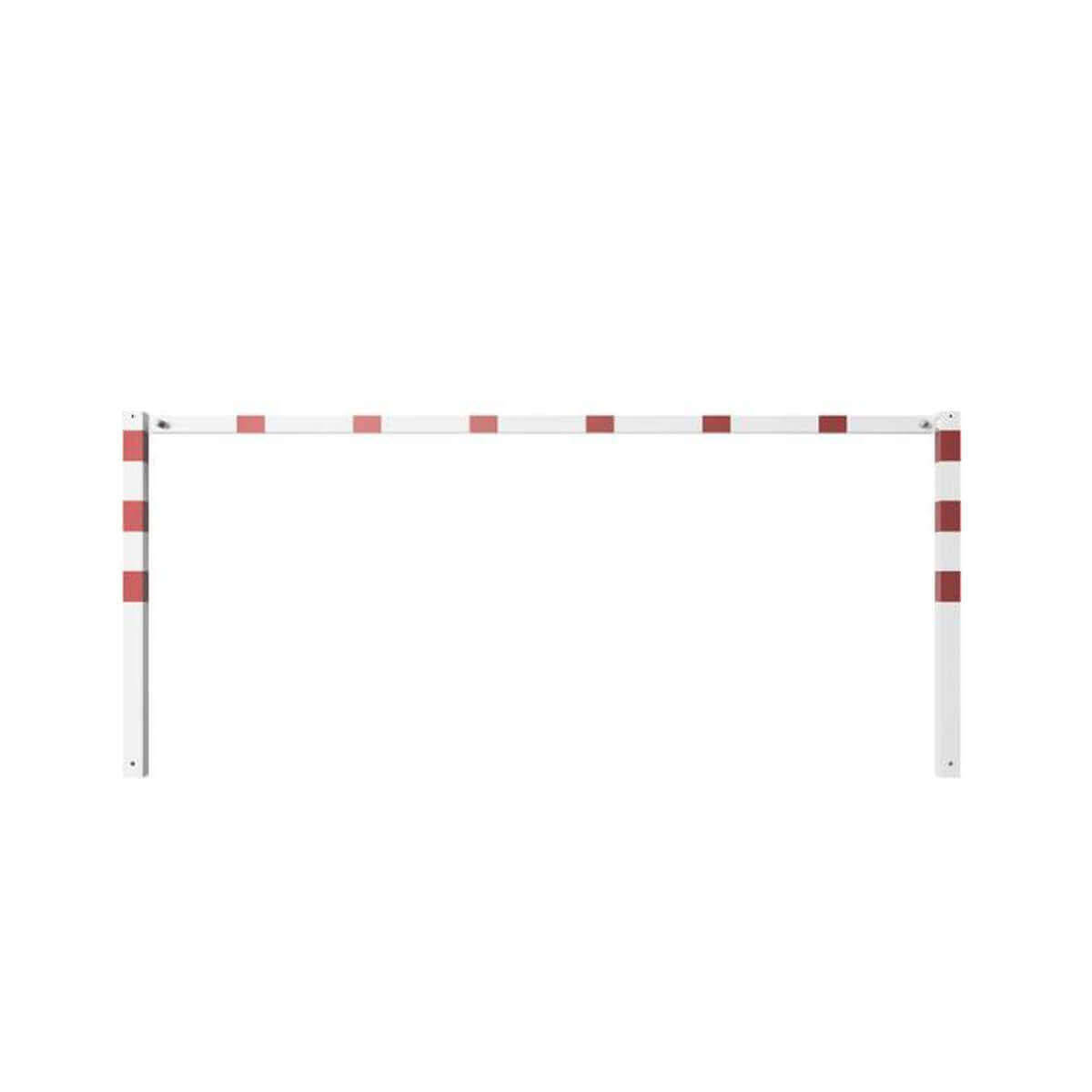 Wegesperre 70 x 70 mm ortsfest mit Oberholm weiß besch. / rote Streifen Breite 3000 mm