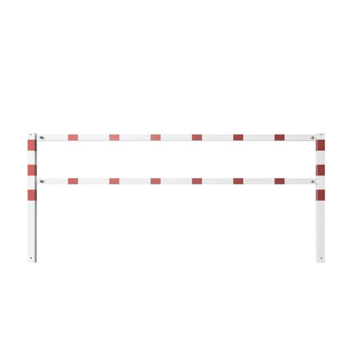 Wegesperre 70 x 70 mm ortsfest mit Ober- und Querholm weiß besch. / rote Streifen Breite 3000 mm