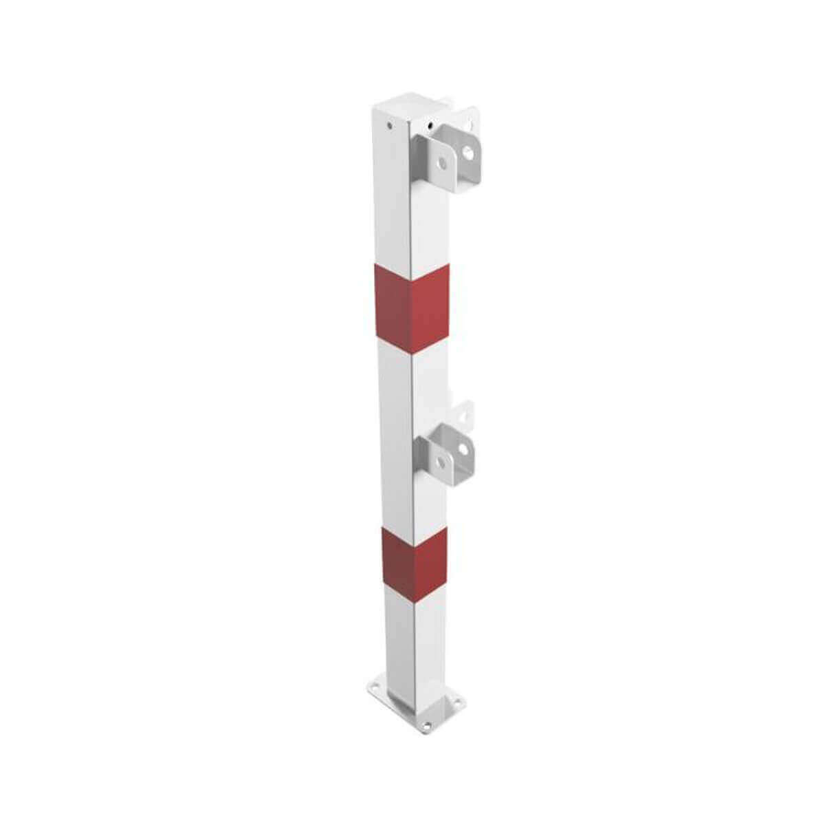Schutzgeländer Eckpfosten 70 x 70 mm für Dübelbefestigung für Ober- und Querholm weiß rot