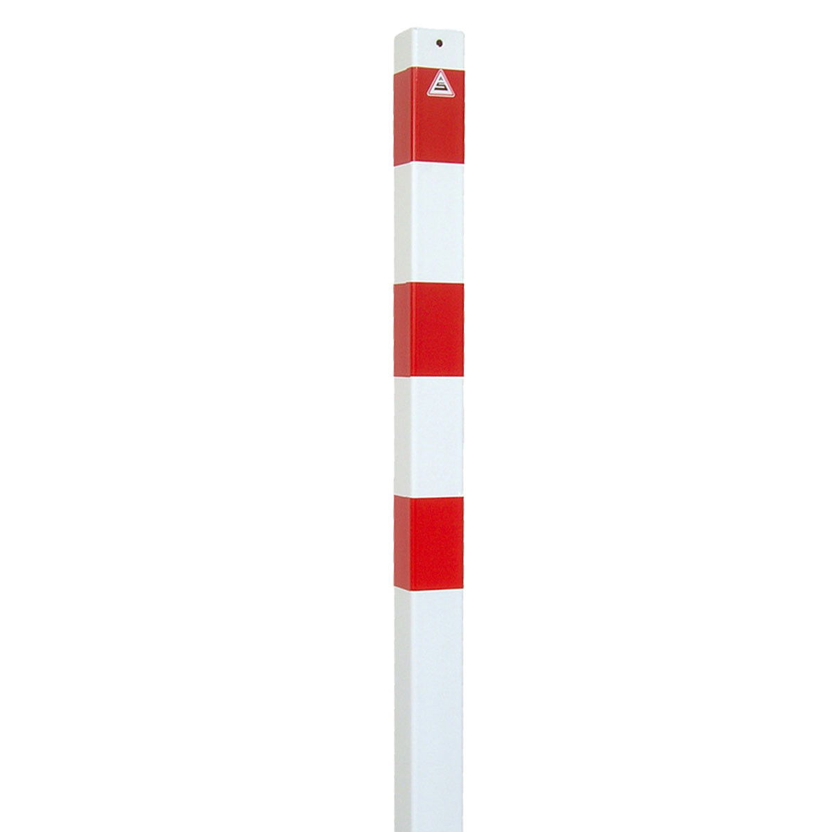 Absperrpfosten 70 x 70 mm Stahlrohr weiß besch. / rote Streifen zum einbetonieren