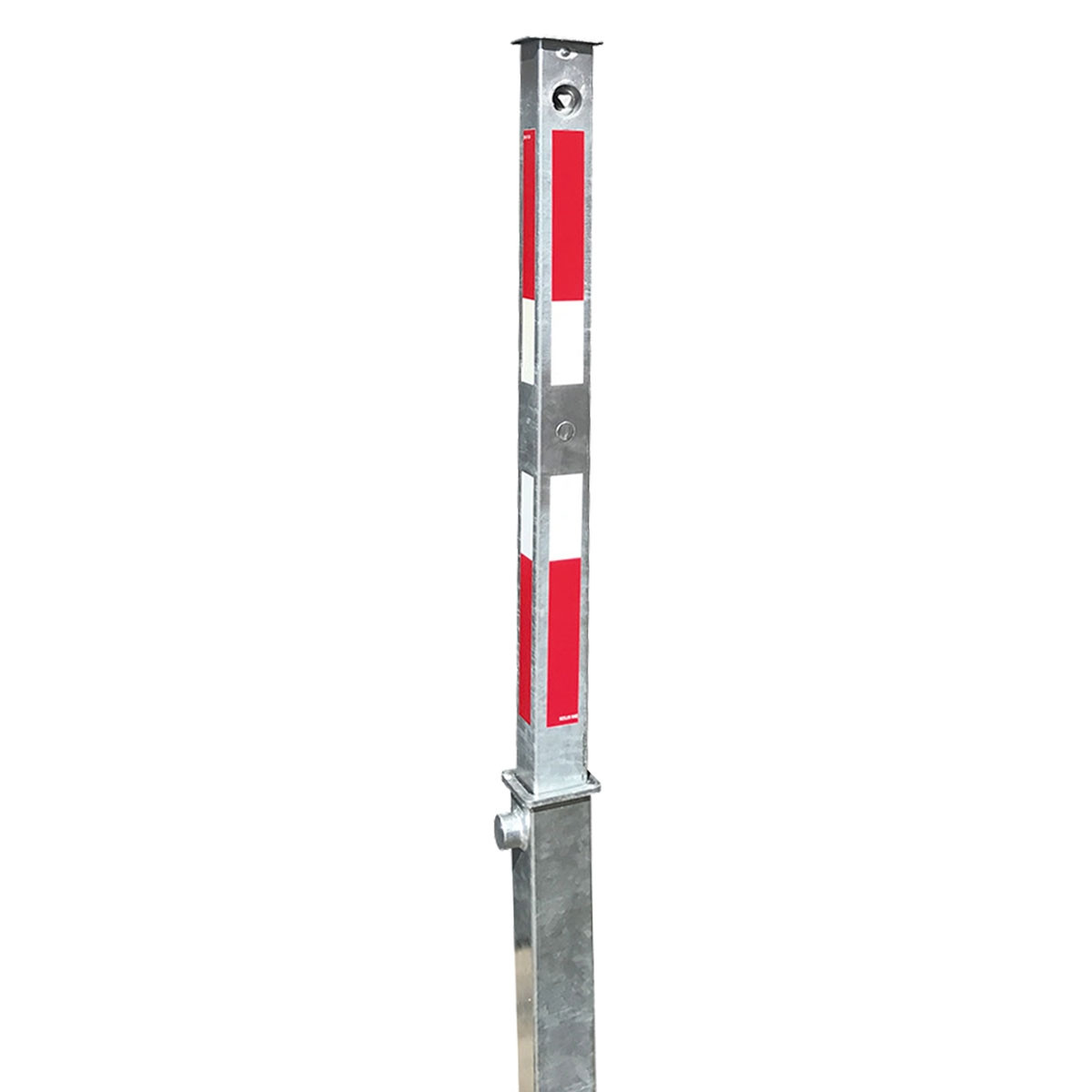 Absperrpfosten 70 x 70 mm Stahlrohr feuerverzinkt mit weiß rot Leuchtstreifen vollversenkbar mitt Dreikant