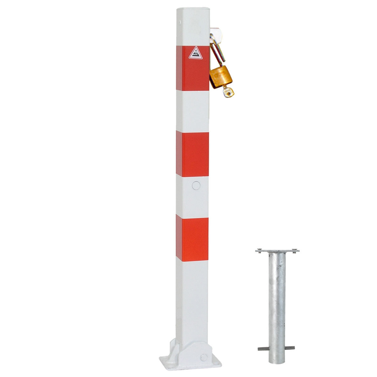 Absperrpfosten 70 x 70 mm Stahlrohr umlegbar für Vorhangschloss zum einbetonieren inkl. Bodenhülse