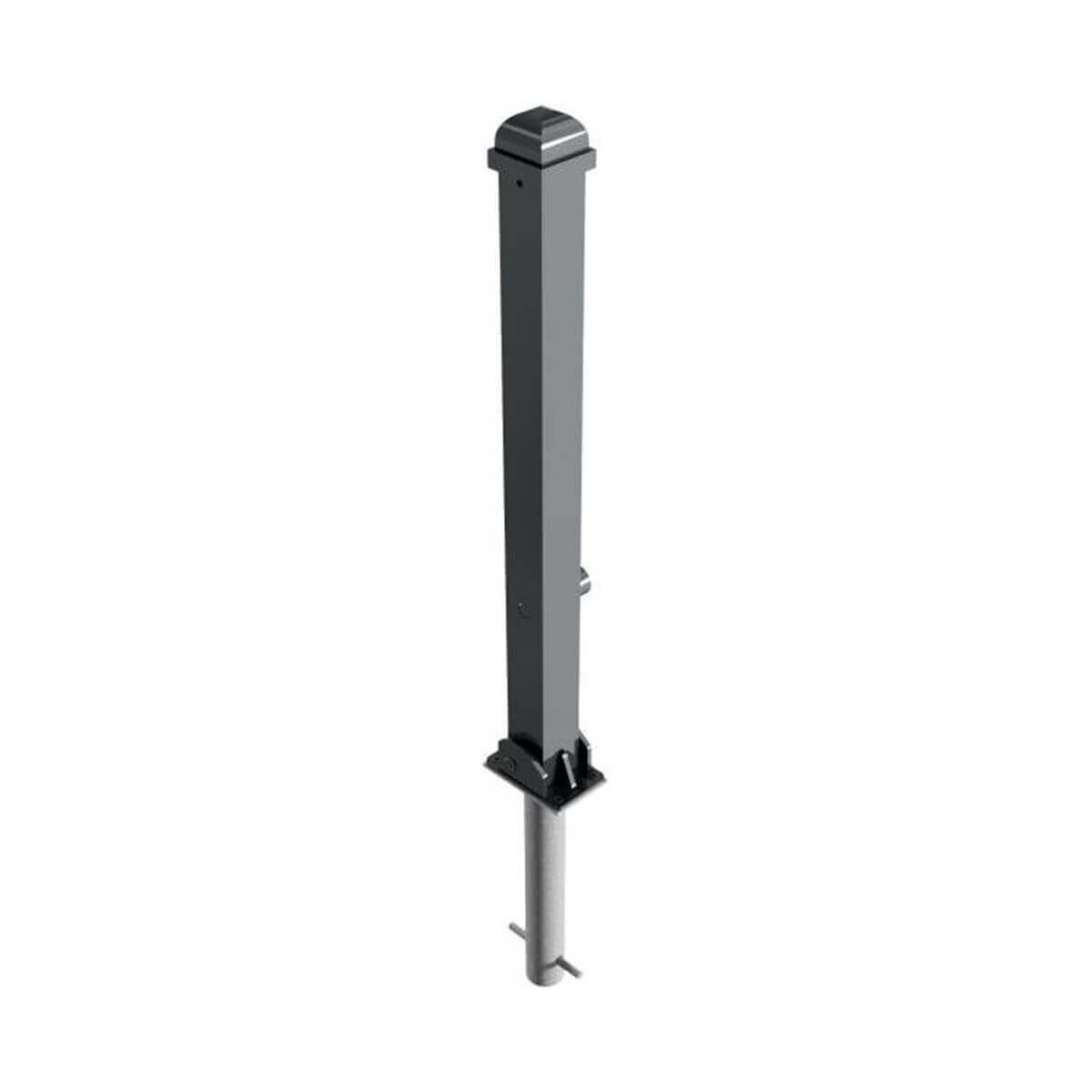 Stilpoller 70 x 70 mm Serie 473 mit Zierkopf und Zierring umlegbar mit Dreikantverschluss zum einbetonieren