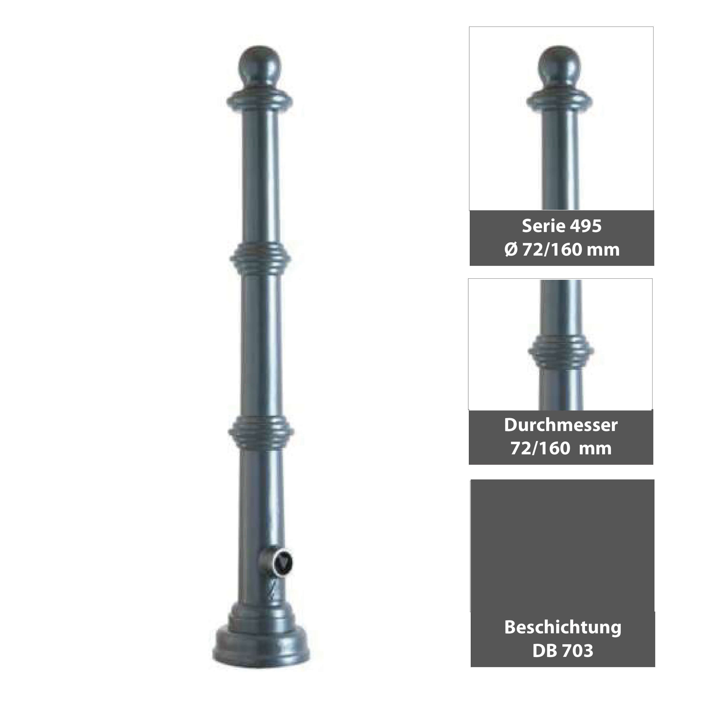 Alu-Stilpfosten Ø 72 / 160 mm Serie 495 ortsfest zum einbetonieren