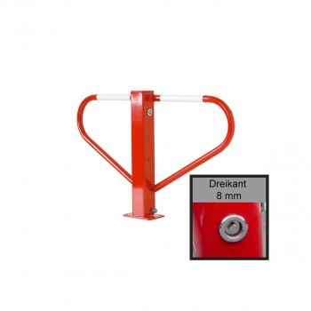 Parkplatzsperre 70 x 70 mm Stahlrohr Überflur 500 mm umlegbar mit 8 mm Dreikantverschluss für Dübelbefestigung