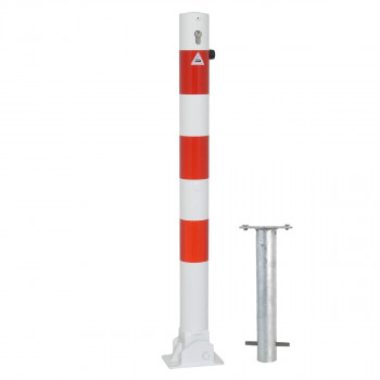 Absperrpfosten 76 mm Stahlrohr umlegbar mit Profilzylinderschloss zum einbetonieren inkl. Bodenhülse